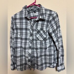 Eddie Bauer Gray and White Plaid Women's Button Down Shirt